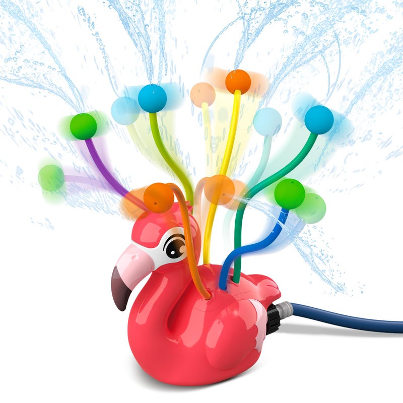 ROUSKY 2-in-1 Water Sprinkler Toys for Kids and Aldult,Outdoor Garden Lawn Watering Toys with Water Tentacles,Attaches to Garden Hose,Summer Spray Water Fun Toys (Flamingo) - Image 1